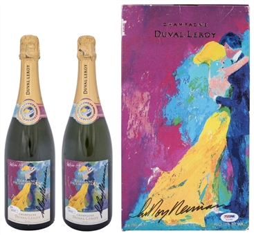 Lot of (3) LeRoy Neiman Autographed Champagne Bottles (2) and Box (1) - PSA/DNA